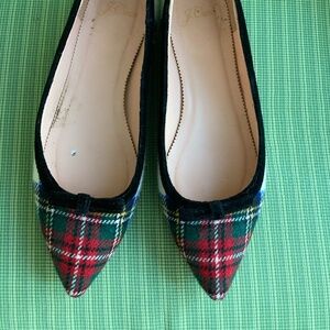 Tartan plaid wool J Crew pointed-toe flats 8.5